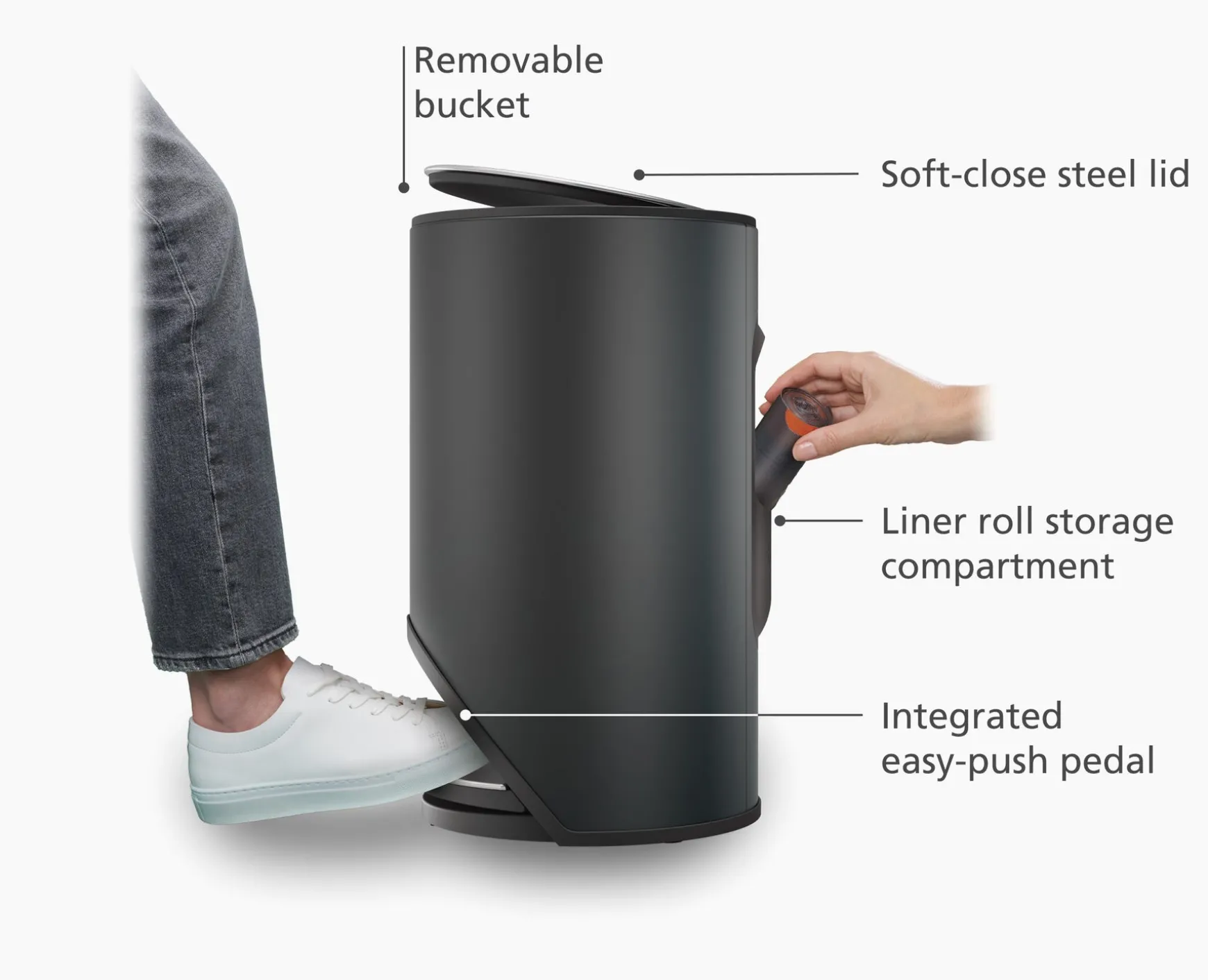 Joseph Joseph Arc™ 10L Easy-push Matt Pedal Trash Can- Trash Cans