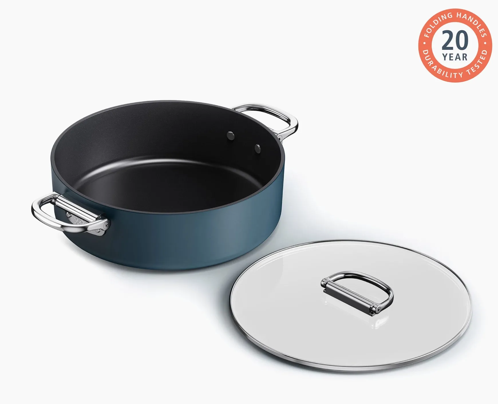 Joseph Joseph Space Folding Handle Ceramic Non-stick 5 Qt. Shallow Casserole Pan & Lid- Pots & Pans