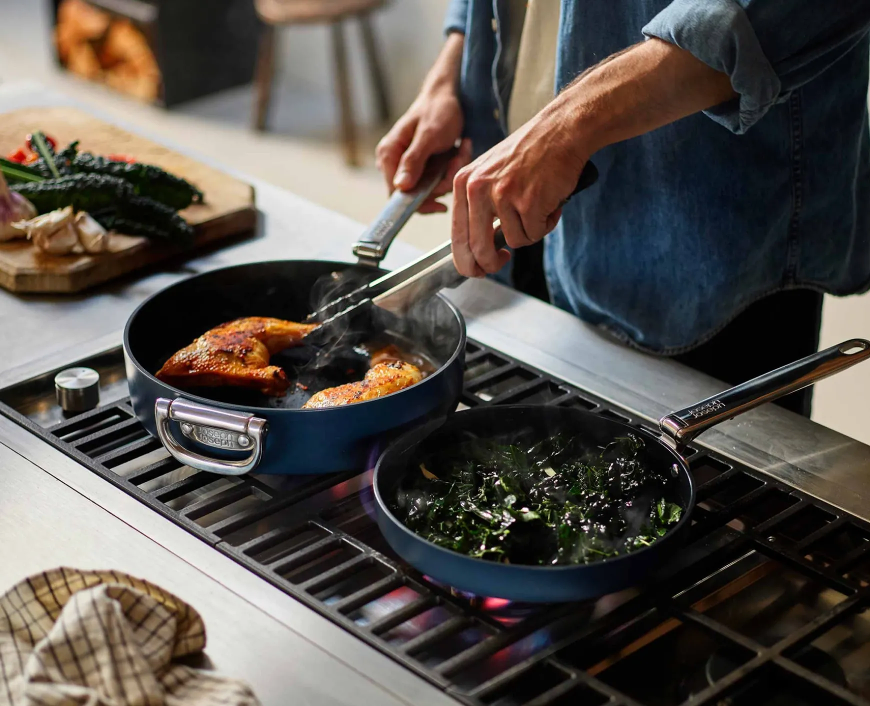 Joseph Joseph Space Folding Handle Ceramic Non-stick 2-piece Pan Set- Pots & Pans