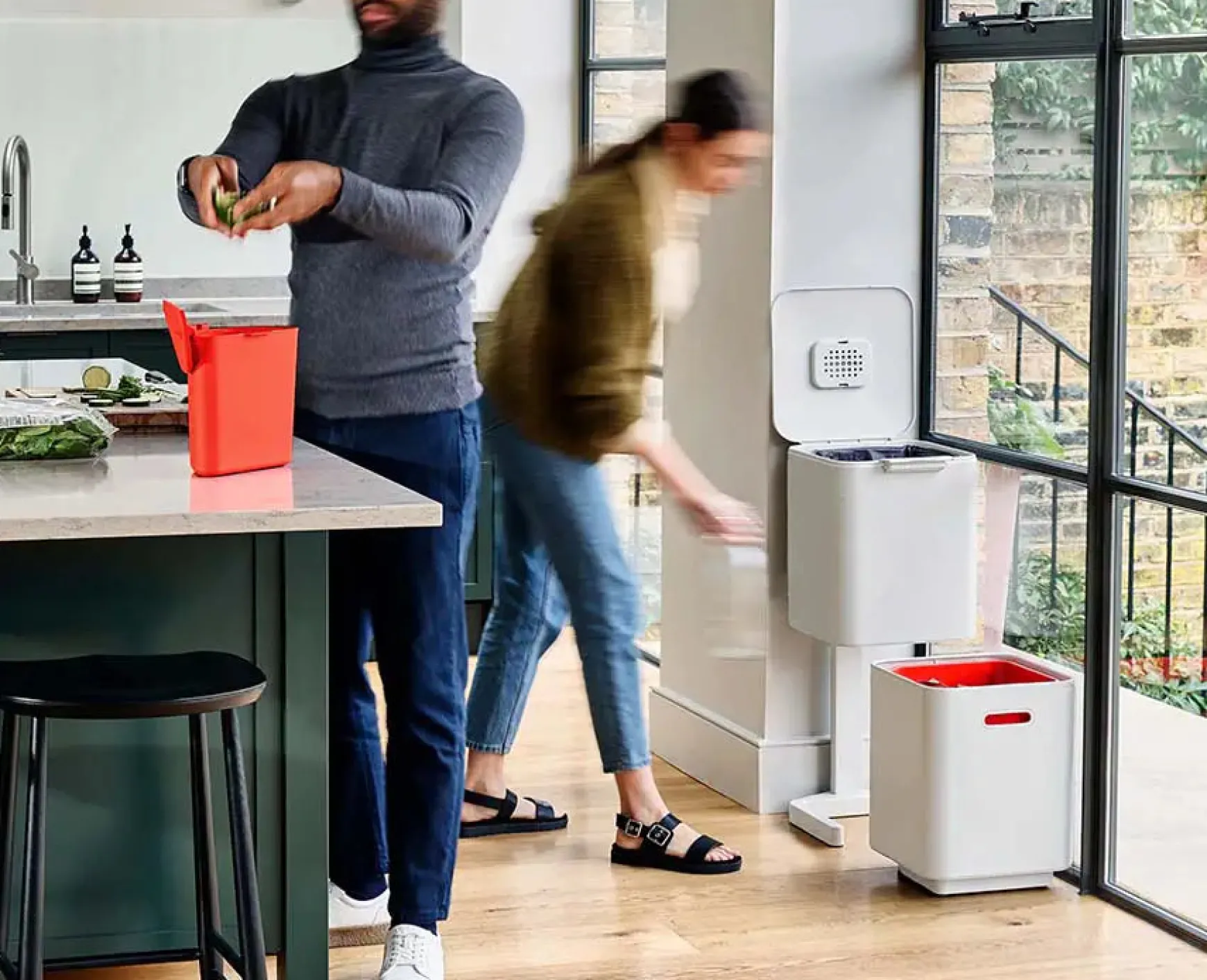 Joseph Joseph Totem Compact 40L Waste & Recycling Trash Can Starter Set- Dual Compartment Trash Cans