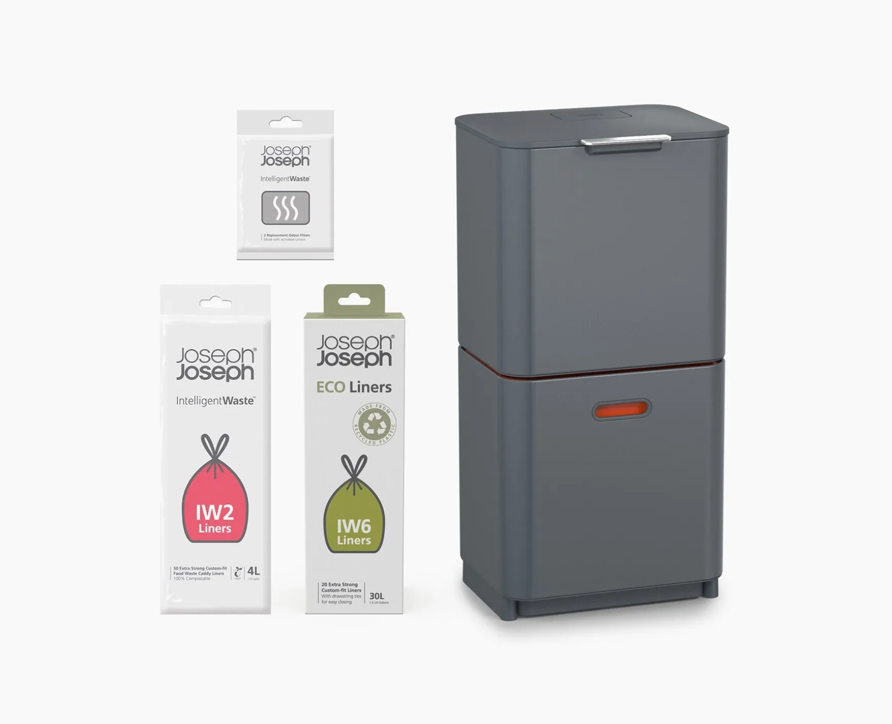 Joseph Joseph Totem Max 60L Waste & Recycling Bin Starter Set- Dual Compartment Trash Cans