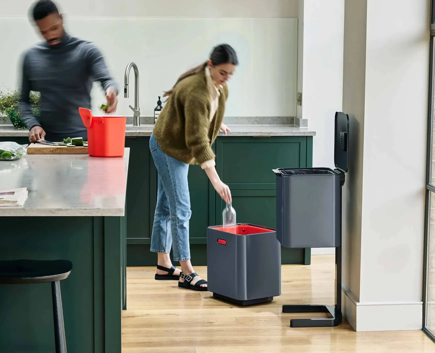 Joseph Joseph Totem Max 60L Waste & Recycling Bin Starter Set- Dual Compartment Trash Cans